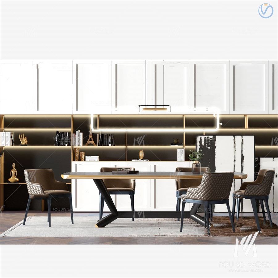 modern square table dining table chair 3d model
